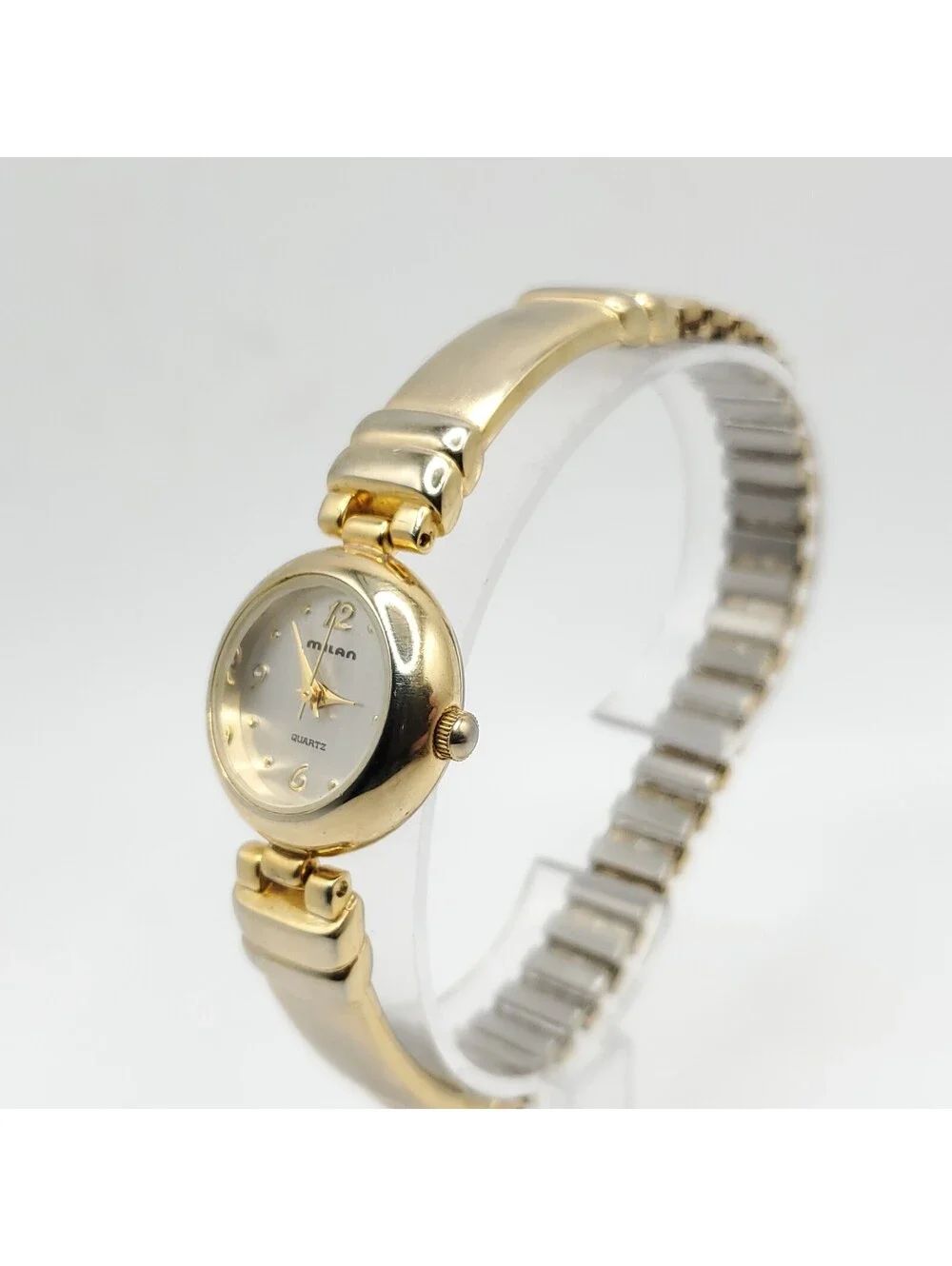 Milan Quartz Womens Watch 22mm Gold Tone Stretch Band New Battery